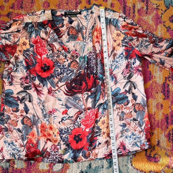 Floral V-Neck Blouse with Bell Sleeves - Picture 6 of 9